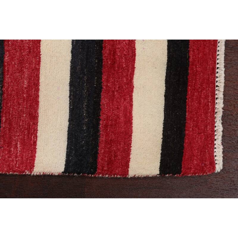 Contemporary Wool Striped Gabbeh Kashkoli Area Rug Hand-knotted Carpet - 2'1" x 3'0"