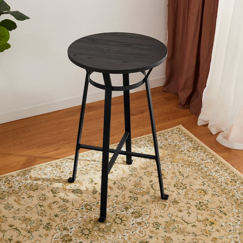 Glitzhome 41"H Rustic Steel Pub/Bar Table with Elm Wood Round Top