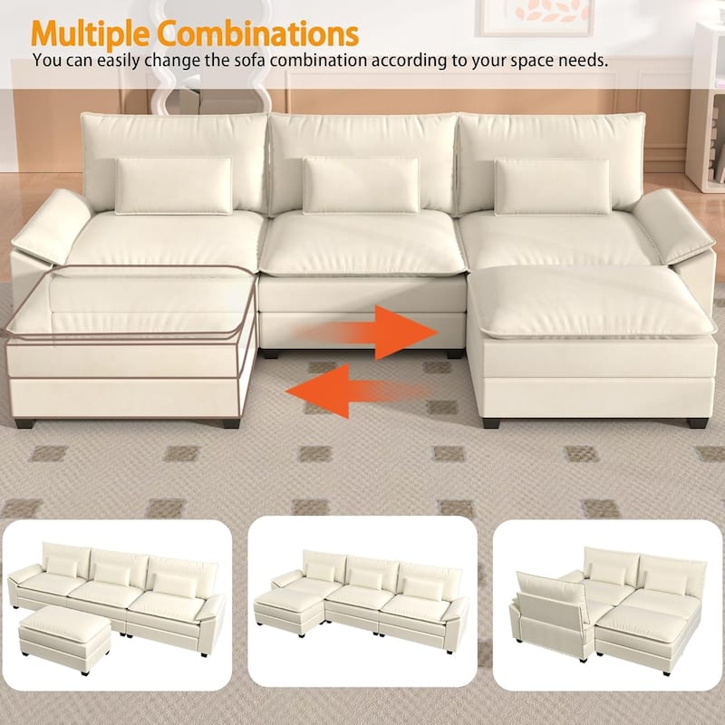 Kullavik Cloud Chenille L-Shaped Sofa, Modular Sectional Sofa with Ottoman, Throw Pillows and Double Layered Cushion