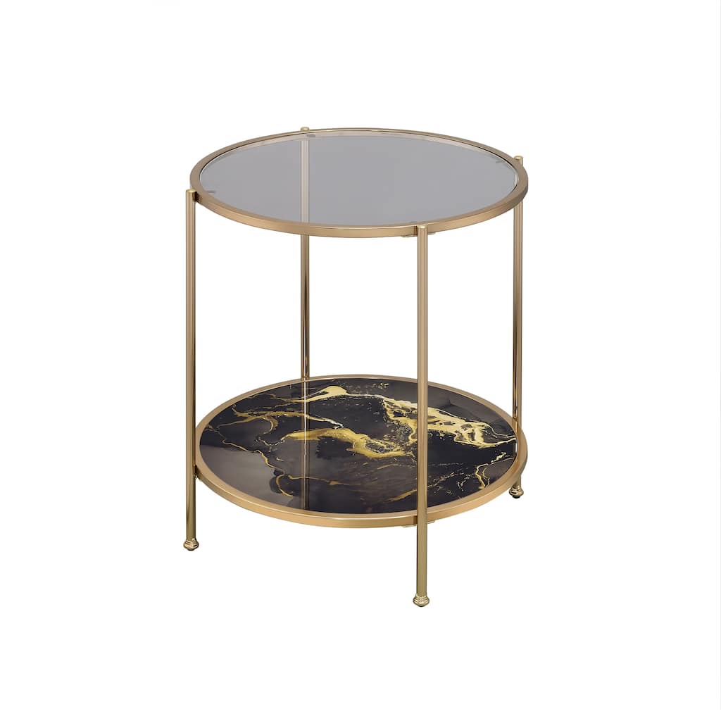 Fiorella Marble Print, Glass & Champagne Finish End Table