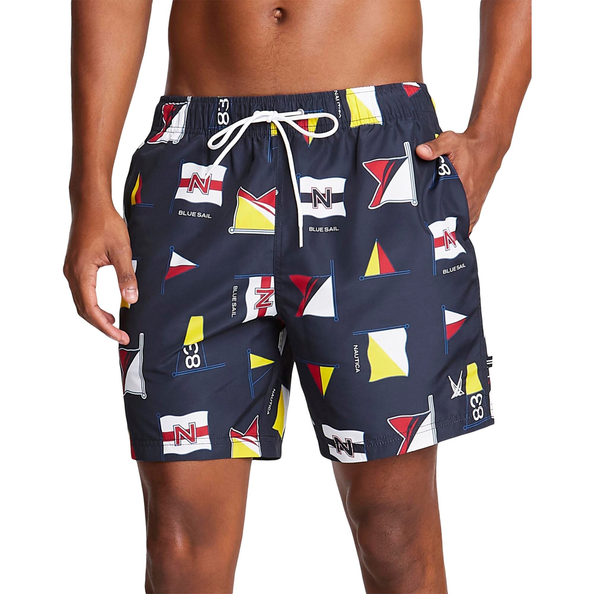 Shop Nautica Mens Blue Sail Print Beachwear Swim Trunks Navy