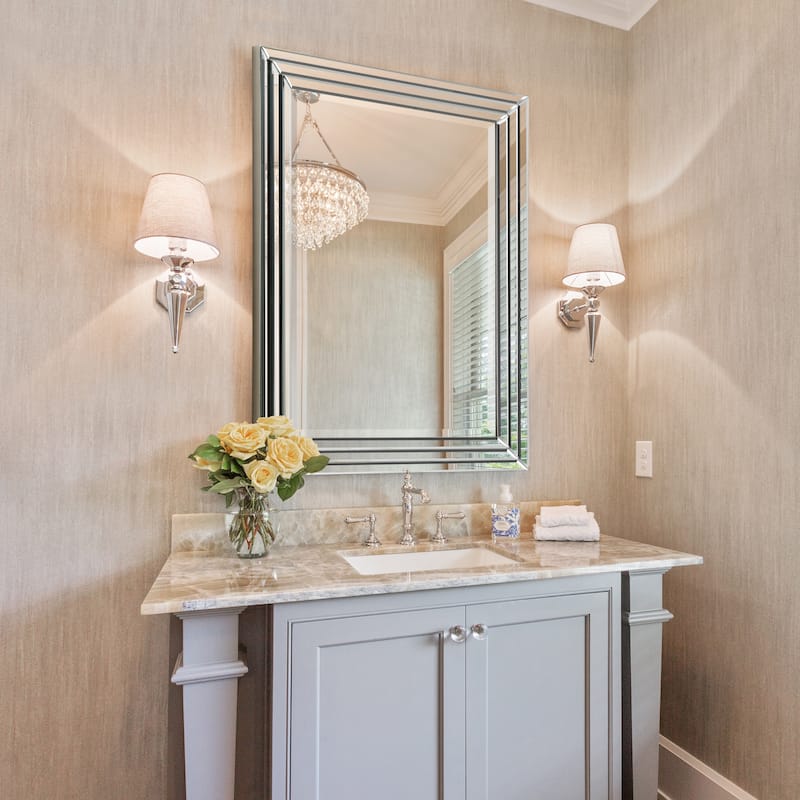 Multi-Faceted 2" Beveled Wall Mirror with Glass Frame, 40" x 30" - Clear - 30 in. x 1.38 in. x 40 in.