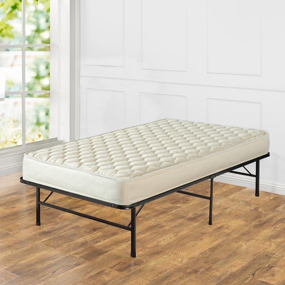 7-Inch Medium Firm High Density Poly Foam Mattress And 14" Quickbase Metal Platform Bed Frame Foundation with Steel Slats.