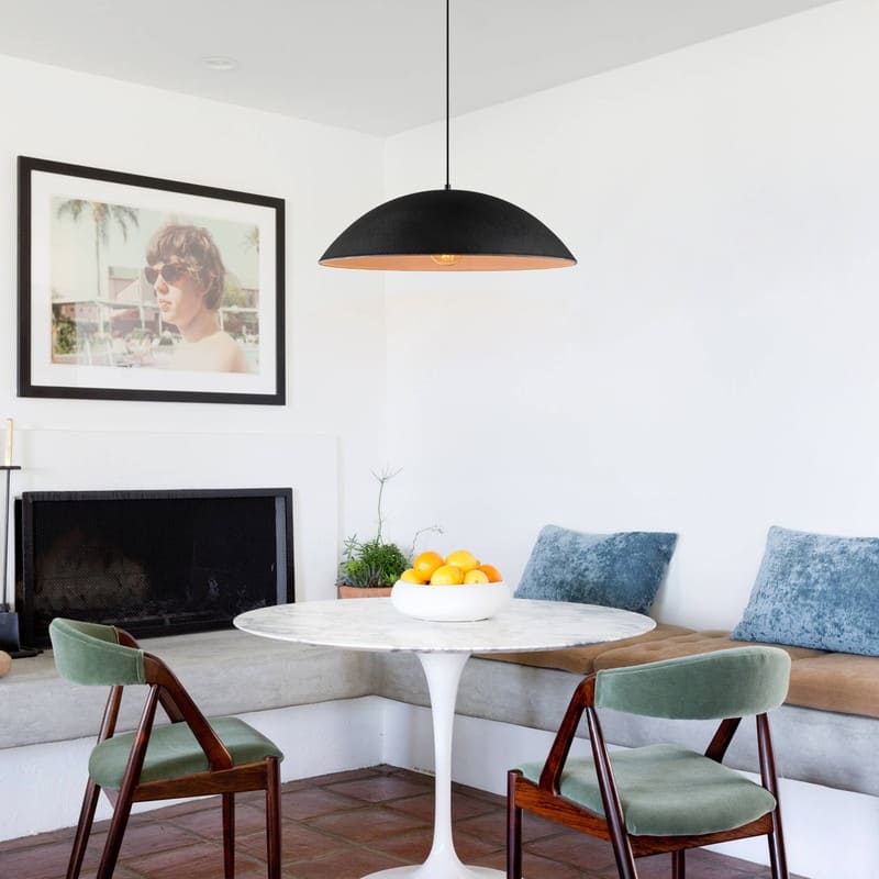 Farmhouse Industrial Single Black Dome Pendant Light Oversized Bowl-Shape Chandelier
