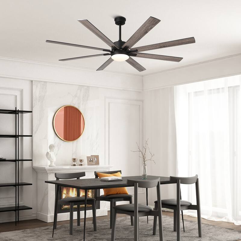 CurveCurio 72" Large Farmhouse Ceiling Fan w/ Solid Wood Blades and LED Light Kit, Quite DC Motor 6 Speed w/ Remote Control