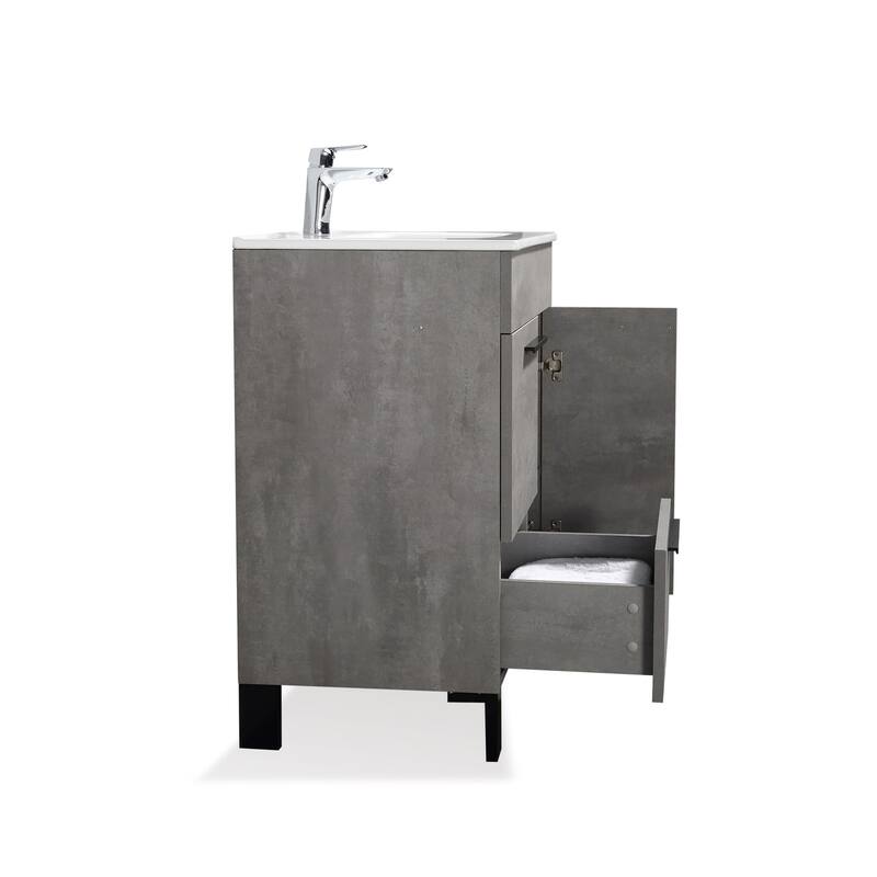Freestanding Bathroom Vanity Set in Concrete Grey with Integrated Ceramic Sink