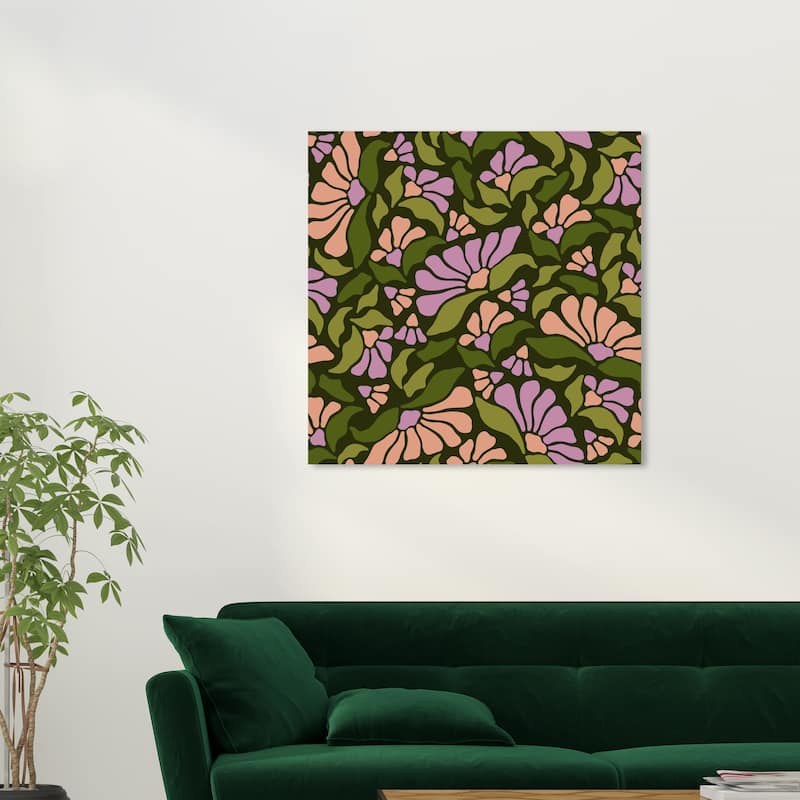 Wynwood Studio Canvas Floral and Botanical Garden Bed Black and Army Green Modern & Contemporary Wall Art Canvas Print