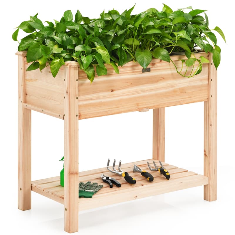 Costway Raised Garden Bed Elevated Wood Planter Box Stand for - 34” X 18” X 30” - Natural - 34” X 18” X 30”