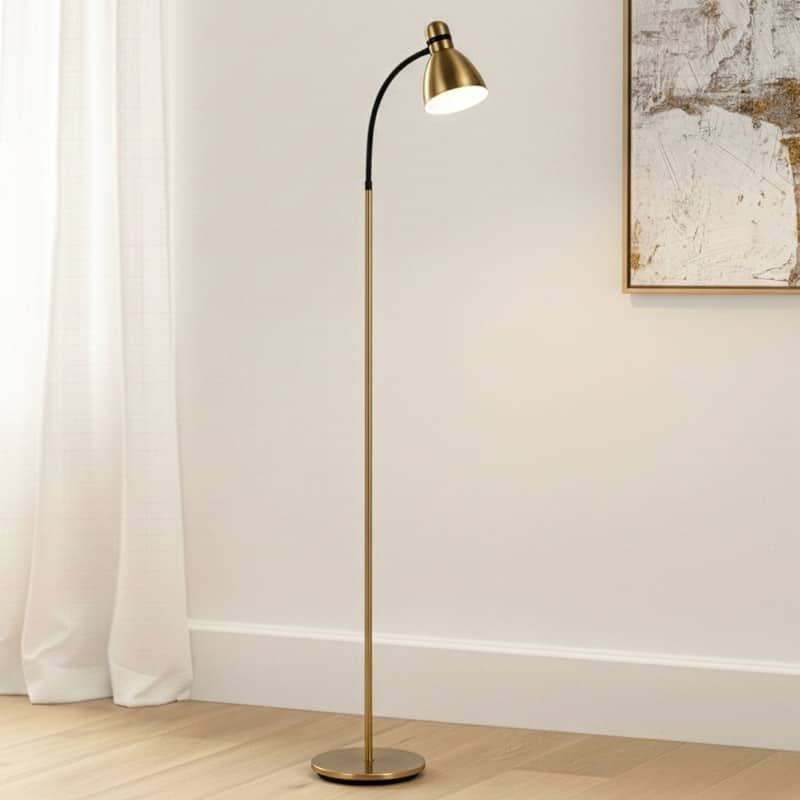 Brightech Avery 63 in. Antique Brass Industrial 3-Way Dimming LED Floor Lamp with Brass Metal Cone Shade
