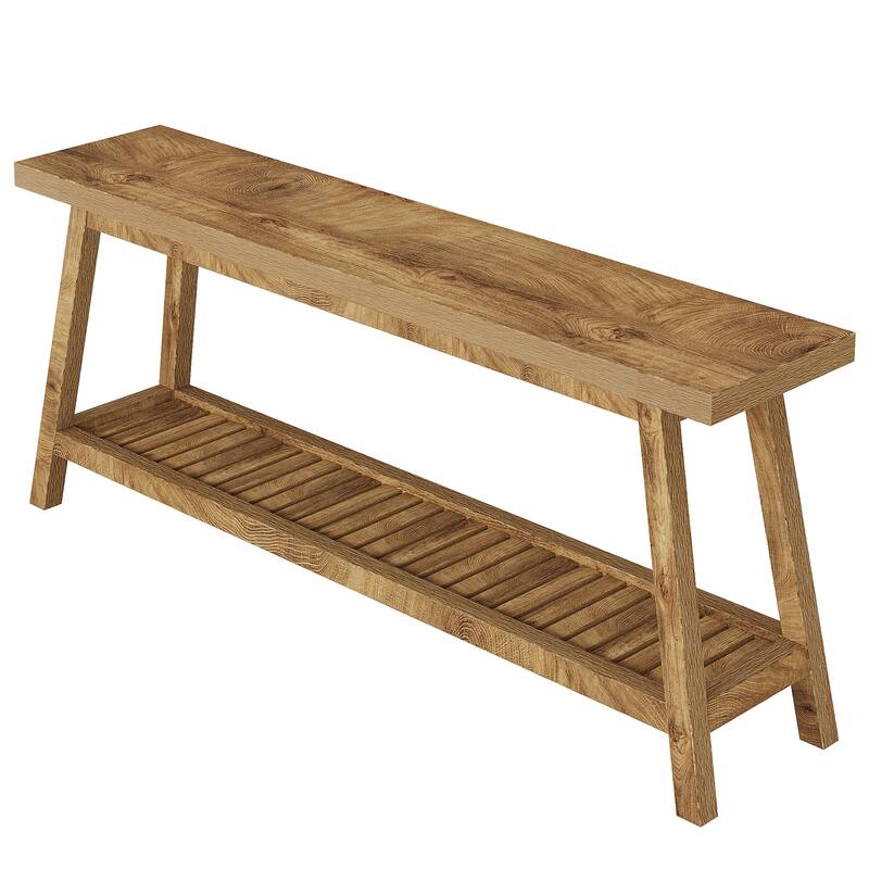70.9"Extra Long Console Table,Solid Wood Entryway Table with 2-Tier Open Storage,Narrow Sofa Table Behind Couch