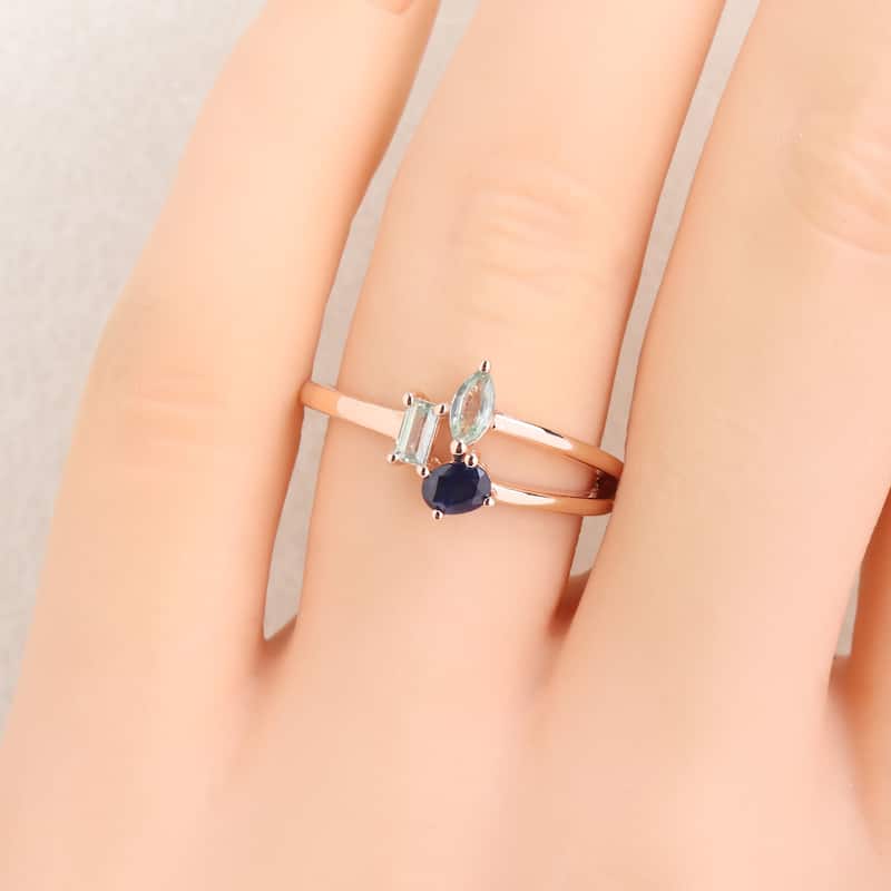 Miadora Multi-Gem Three Stone Split Shank Ring Sterling Silver