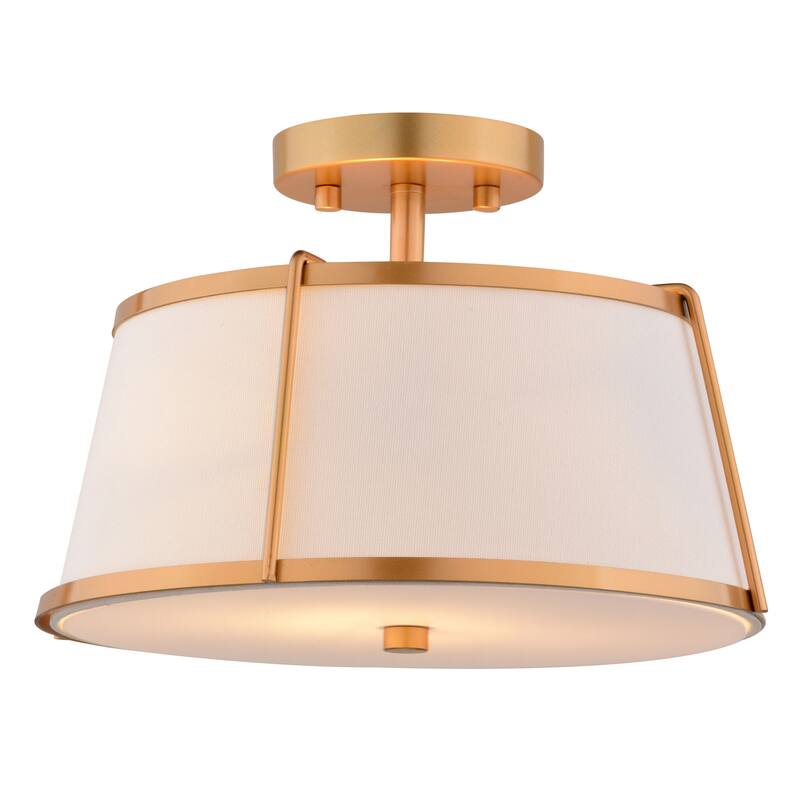 Marion 2-Light Mid-Century Modern Drum Semi Flush Mount Lighting Ceiling Fixture White Linen Shade for Entryway, Kitchen