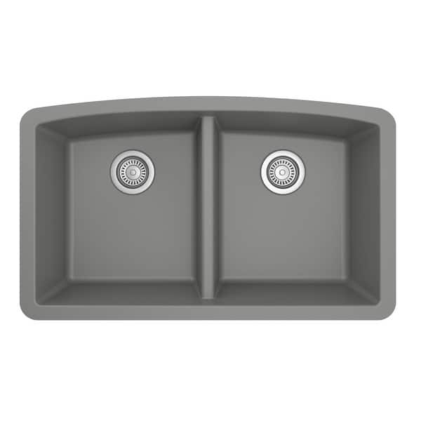 slide 43 of 57, Karran Undermount Quartz Double Bowl Kitchen Sink Grey