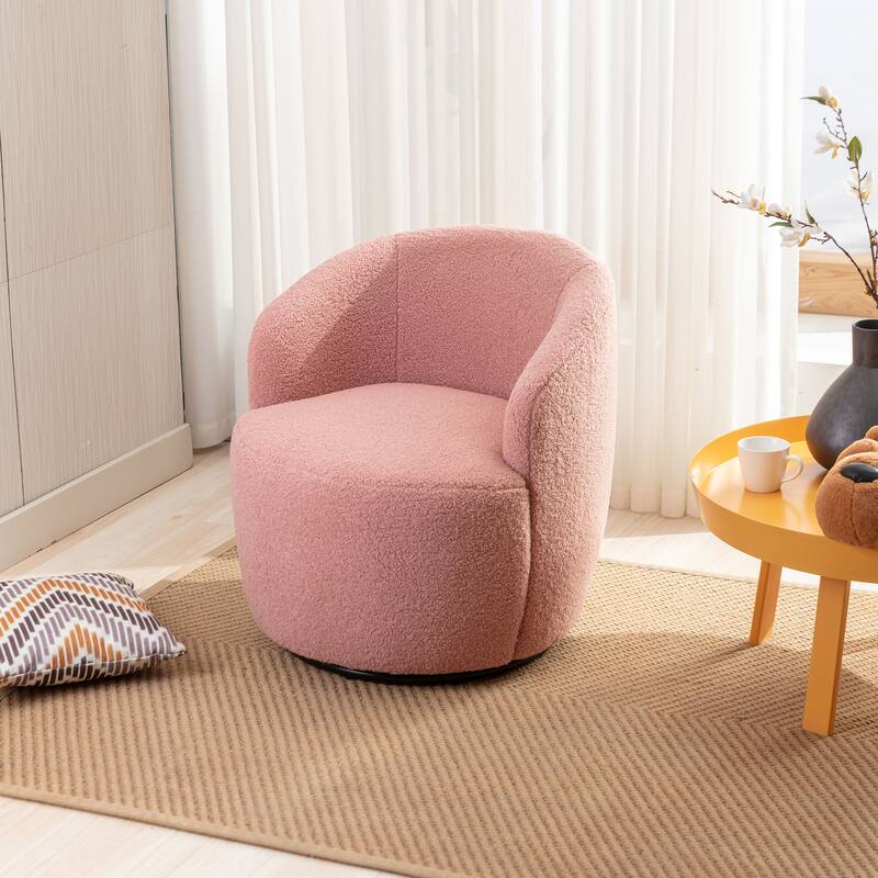 Wool Swivel Barrel Chair with 360° Rotation & Metal Base