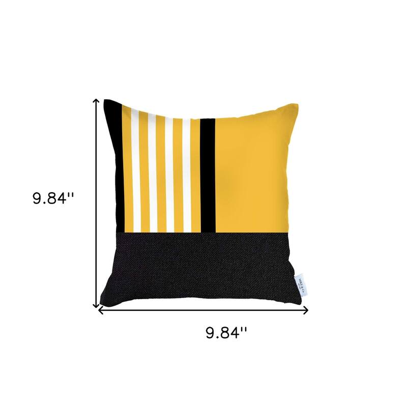 HomeRoots 18" X 18" Yellow Striped Zippered Handmade Polyester Throw Pillow Cover