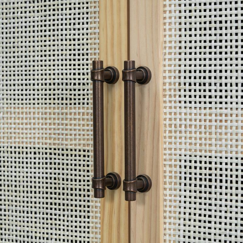 Rattan Sideboard Buffet Storage Cabinet Console Table, Black+Natural