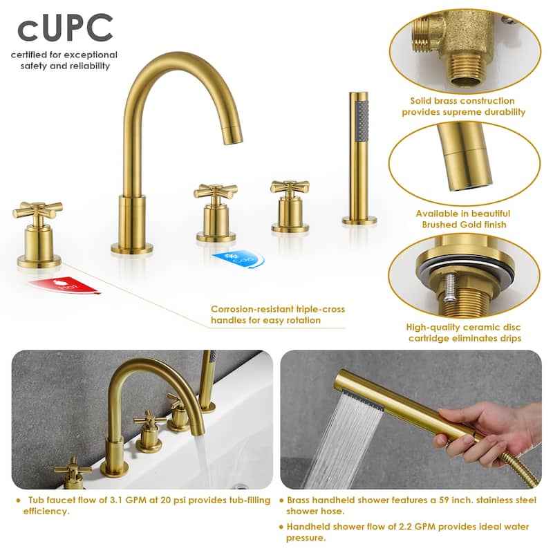 Altair Sorlia Cross Handles Deck-Mount Roman Tub Faucet with Handshower