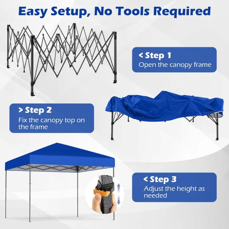 Oxford Fabric Metal Pop Up Canopy Tent with Bag and Adjustable Height