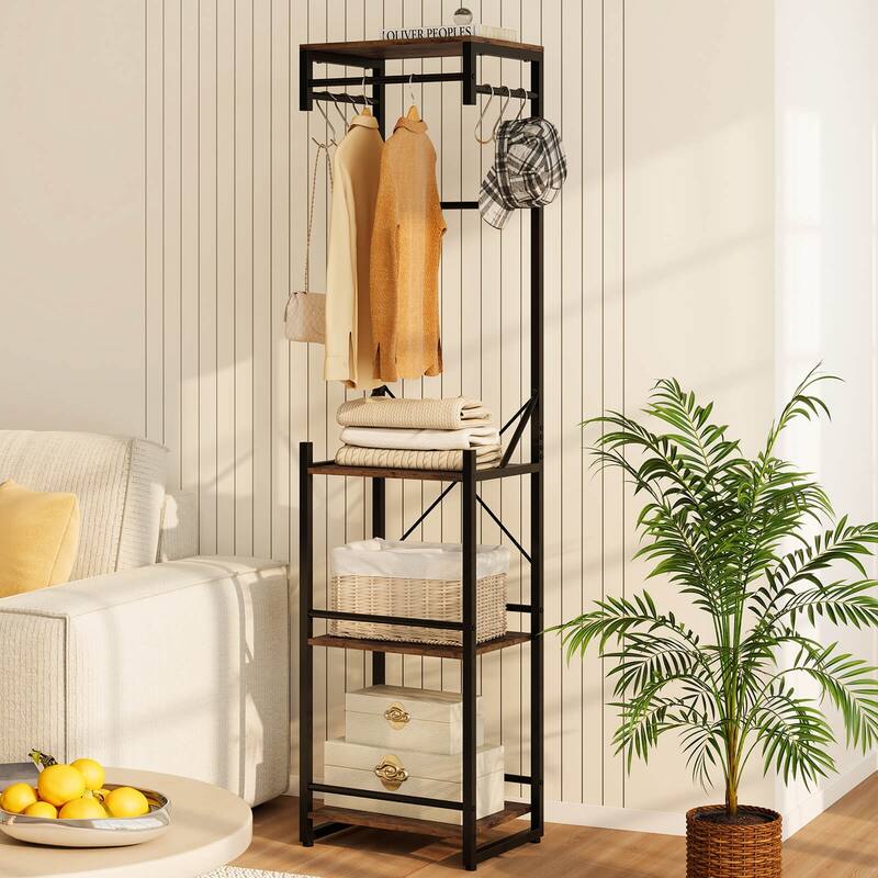 Costway Freestanding Coat Rack with 4 Storage Shelves 6 Hooks & 3 - See Details