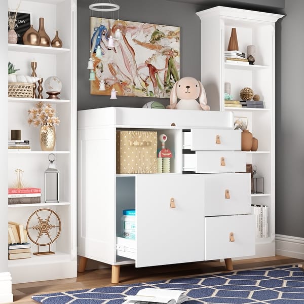 slide 2 of 27, Baby Changing Table Dresser, 33.5" Baby Nursery Dresser with Drawers White