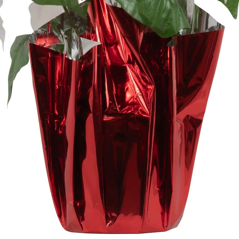 Artificial Christmas Poinsettia with Wrapped Base - 14.5" - White and Red