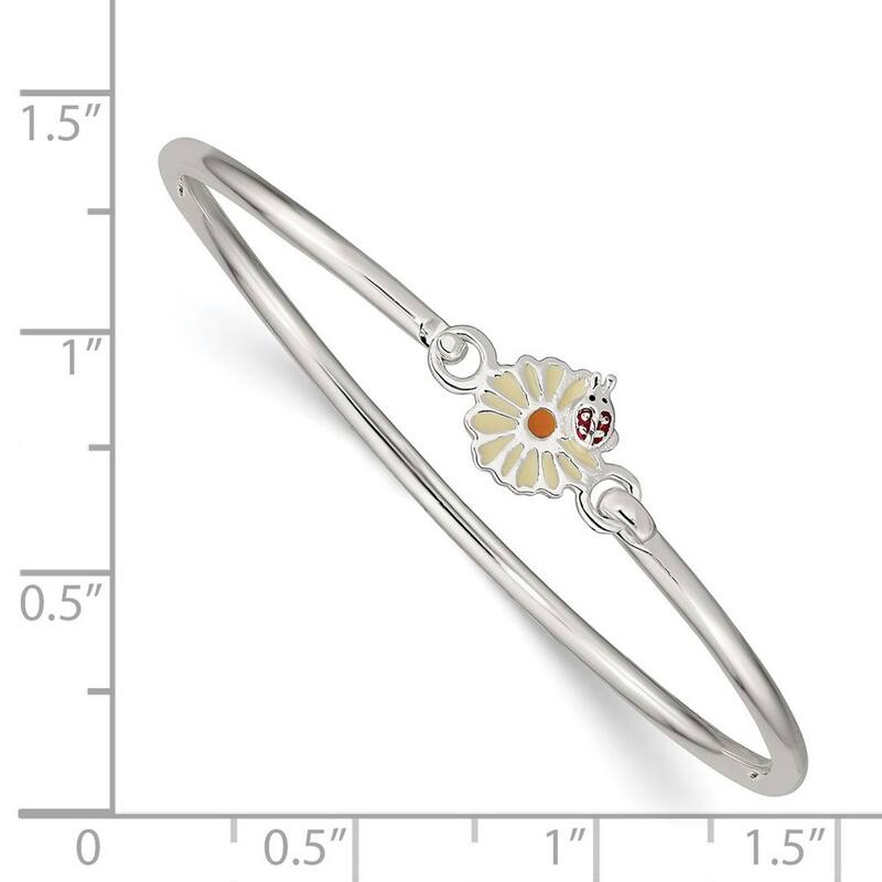 Curata 925 Sterling Silver 6" Childrens Enamel Flower Bee Hook Bangle Bracelet
