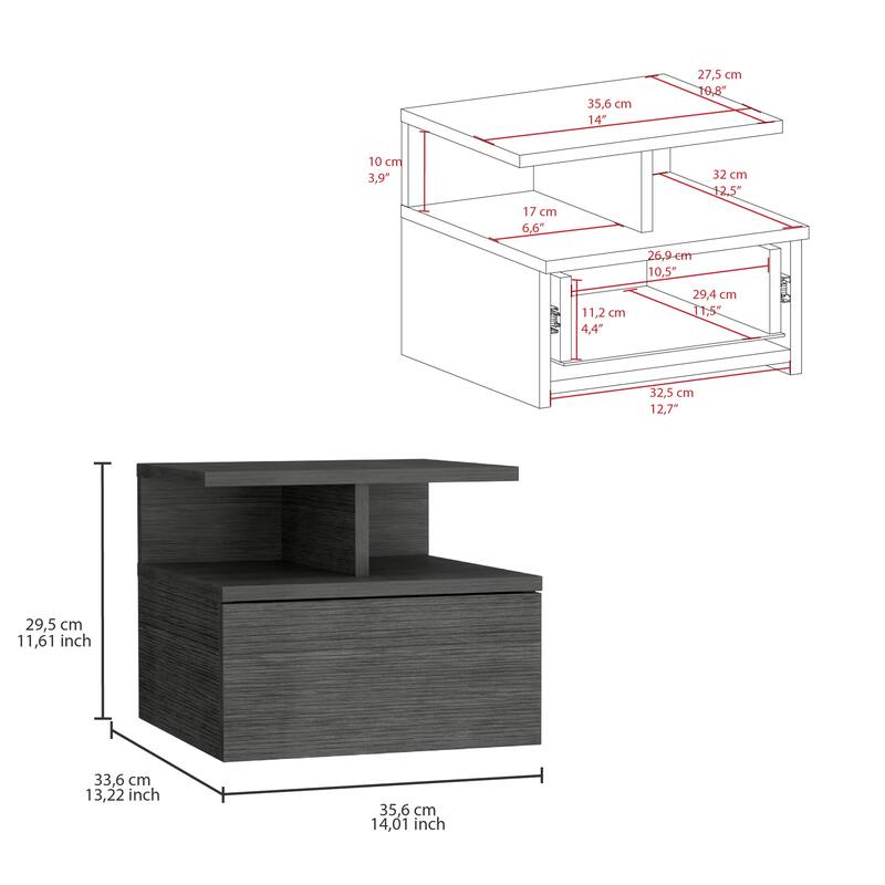 Floating Nightstand with Drawer and Open Storage Shelves