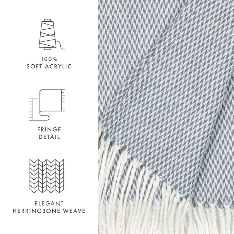 Becky Cameron Throw Blanket Herringbone with Fringed Edges
