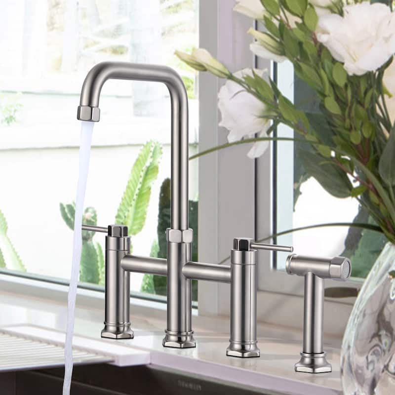 WOWOW Minimalist Bridge Kitchen Faucet with Side Sprayer