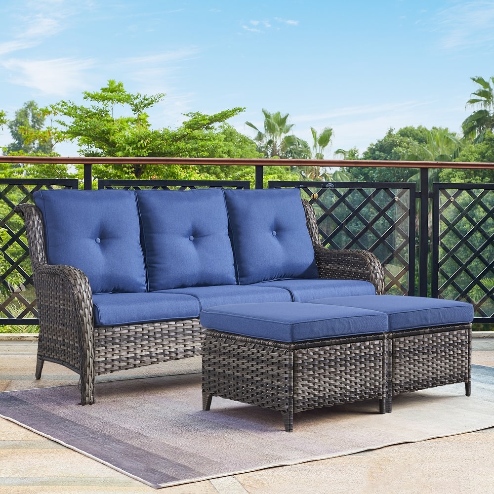 Gymojoy 3-Piece Outdoor Patio High-back Wicker Sectional Ottoman Set