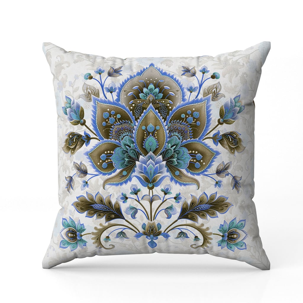Paisley Petal Melody Faux Suede Reversible Throw Pillow Blue and Copper
