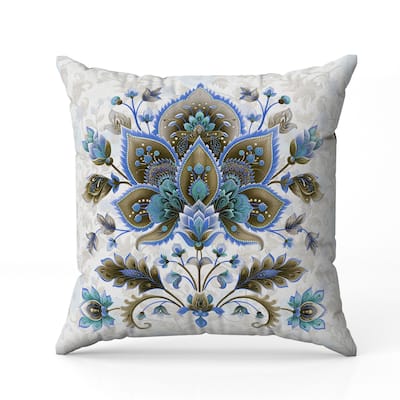 Paisley Petal Melody Indoor/Outdoor Reversible Throw Pillow Blue and Copper