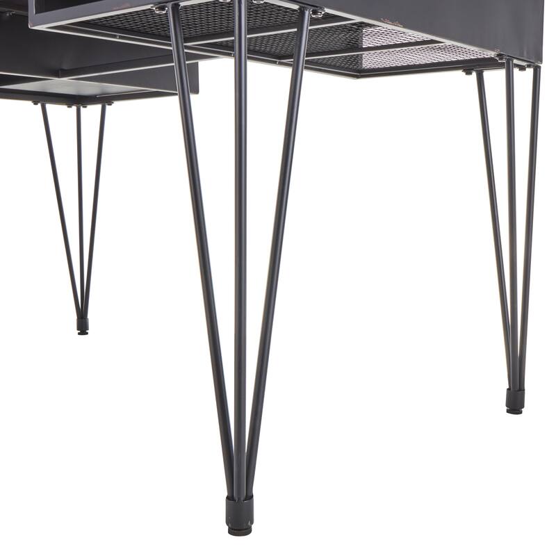 Metal Double Sided Desk with Brown Wooden Tabletop and Drawers - Black - Roche River Decor