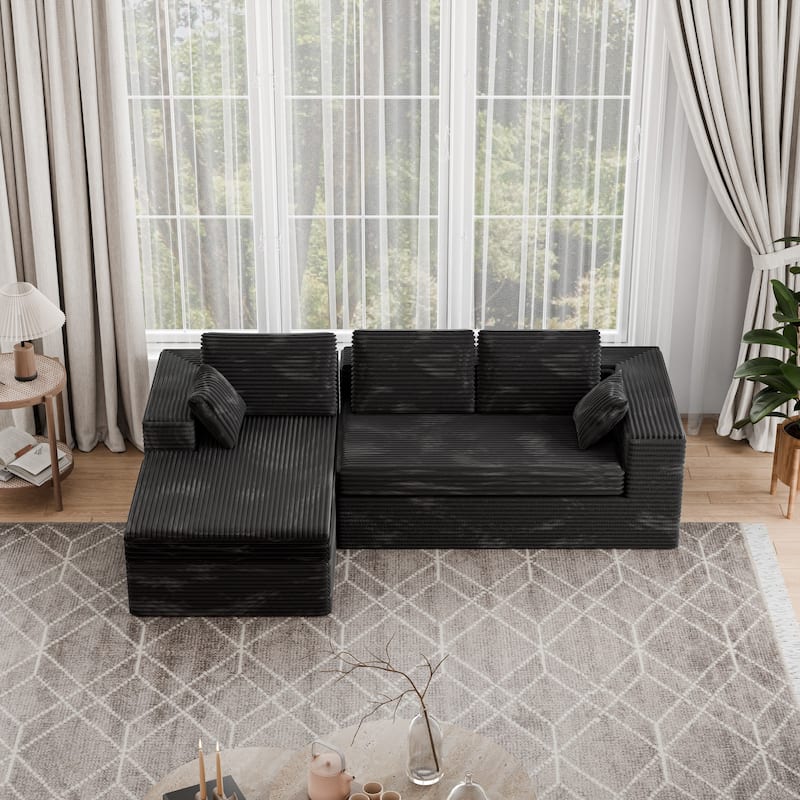 Black 108" Boneless Cloud Couch, Modular L-Shaped Sectional Sofa