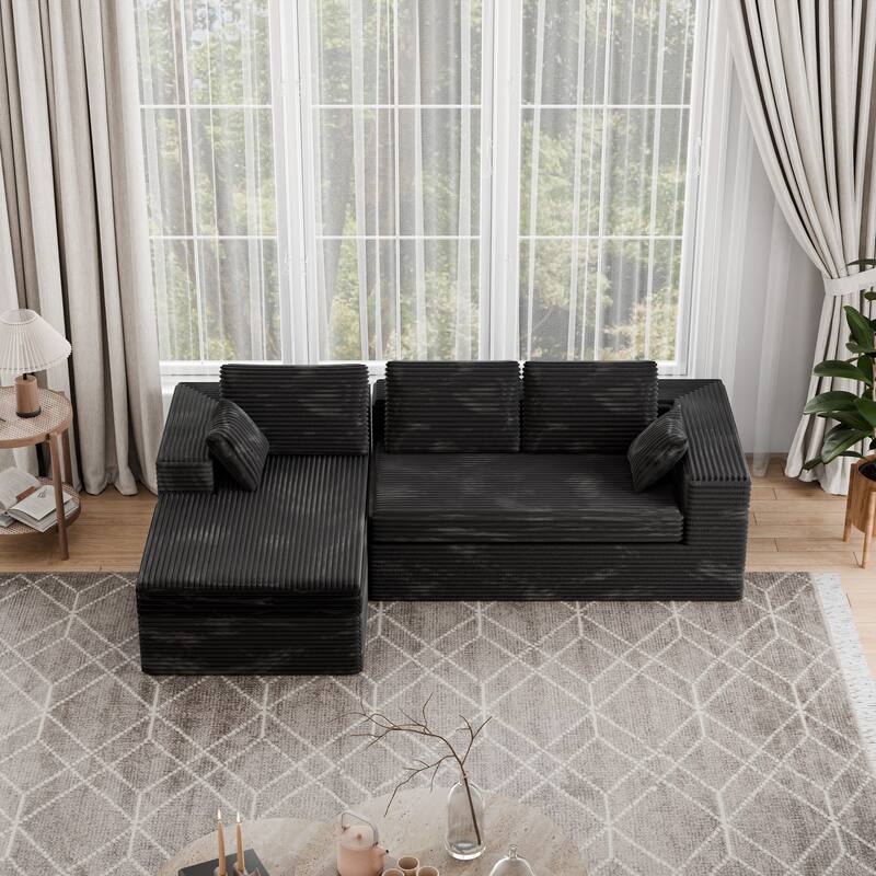 Modland 108" Boneless Cloud Couch, Modular L-Shaped Sectional Sofa, No Assembly, Corduroy