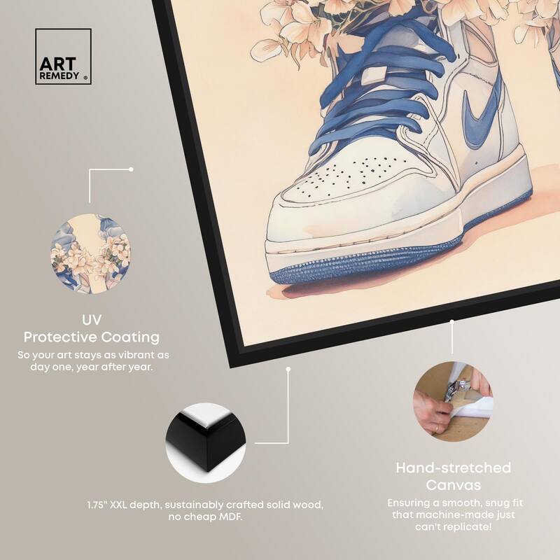 Gentle Blue Sneakers and Flowers Canvas by Art Remedy