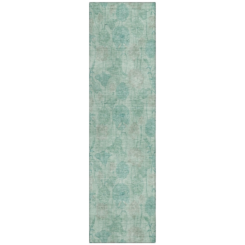 Machine Washable Indoor/Outdoor Modern Floral Chantille Rug