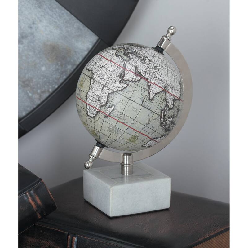Marble World Map Globe with Marble Base - White - Roche River Decor