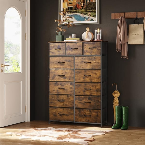 brown dresser for bedroom Winkalon 6 Drawer Brown Double Dresser,Wood Storage Cabinet with Easy Pull Out Handles for Living Room,Chest of Drawers for Bedroom, Women's, Size: