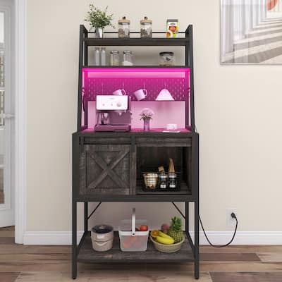 65" Tall Bakers Rack with Sliding Storage Drawer Barn Door & Shelf
