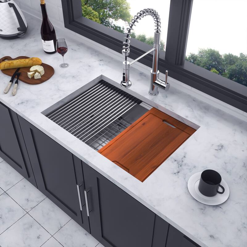 Undermount Single Bowl Stainless Steel Kitchen Sink with Workstation - 27*19
