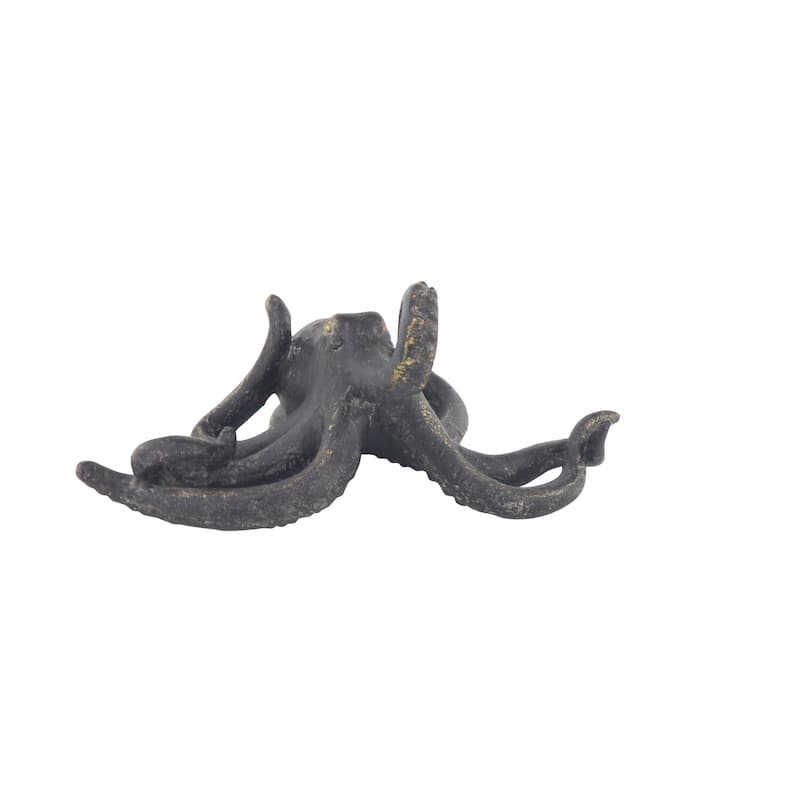 Black Polystone Octopus Decorative Sculpture with Long Tentacles and Suctions Detailing - 11 x 7 x 5