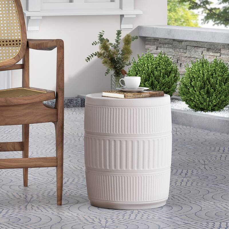Chic Concrete Side Table with Artistic Fluted Design for Stylish Spaces - Antique White