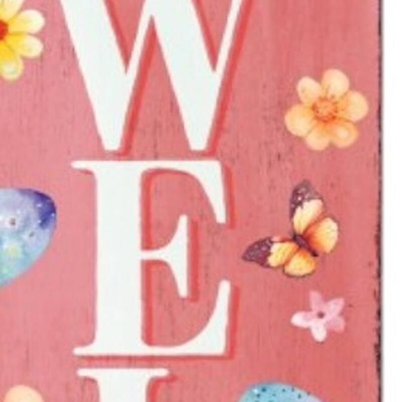 HomeRoots 36" Pink White And Yellow Solid Wood Welcome Easter Easter Egg Porch Sign