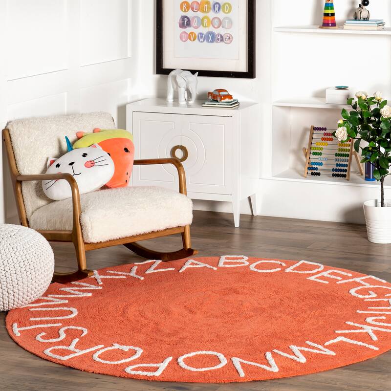 Nuloom Alphabet SpinClean Washable Round Rug - 6' Round - Orange - Round