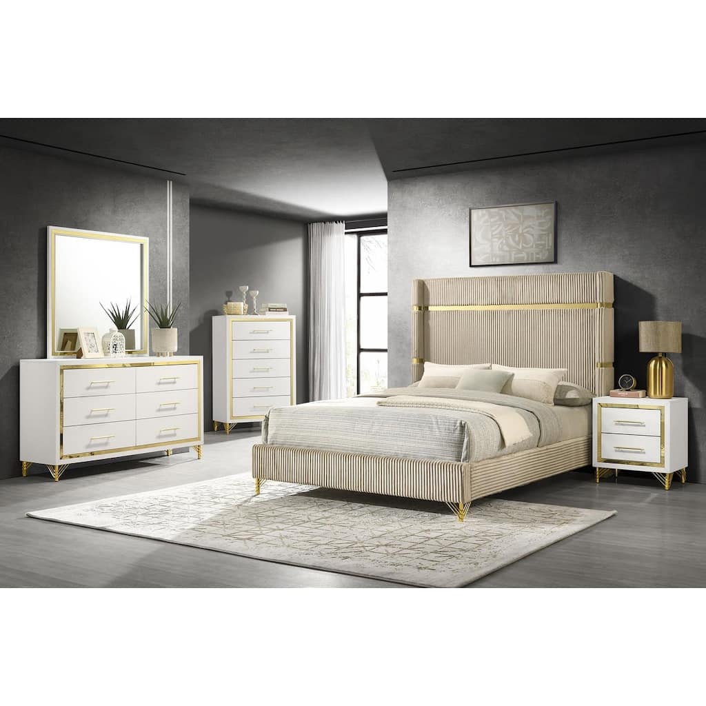 Chesney Beige 5-piece Wingback Panel Bedroom Set