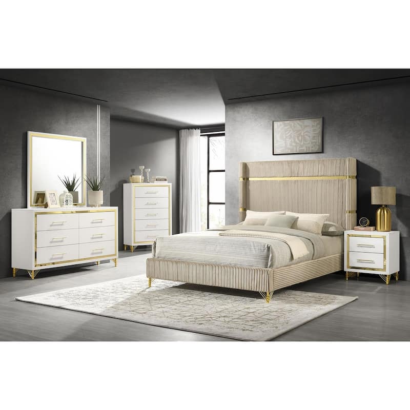 Chesney White 5-drawer Chest with Gold Trim