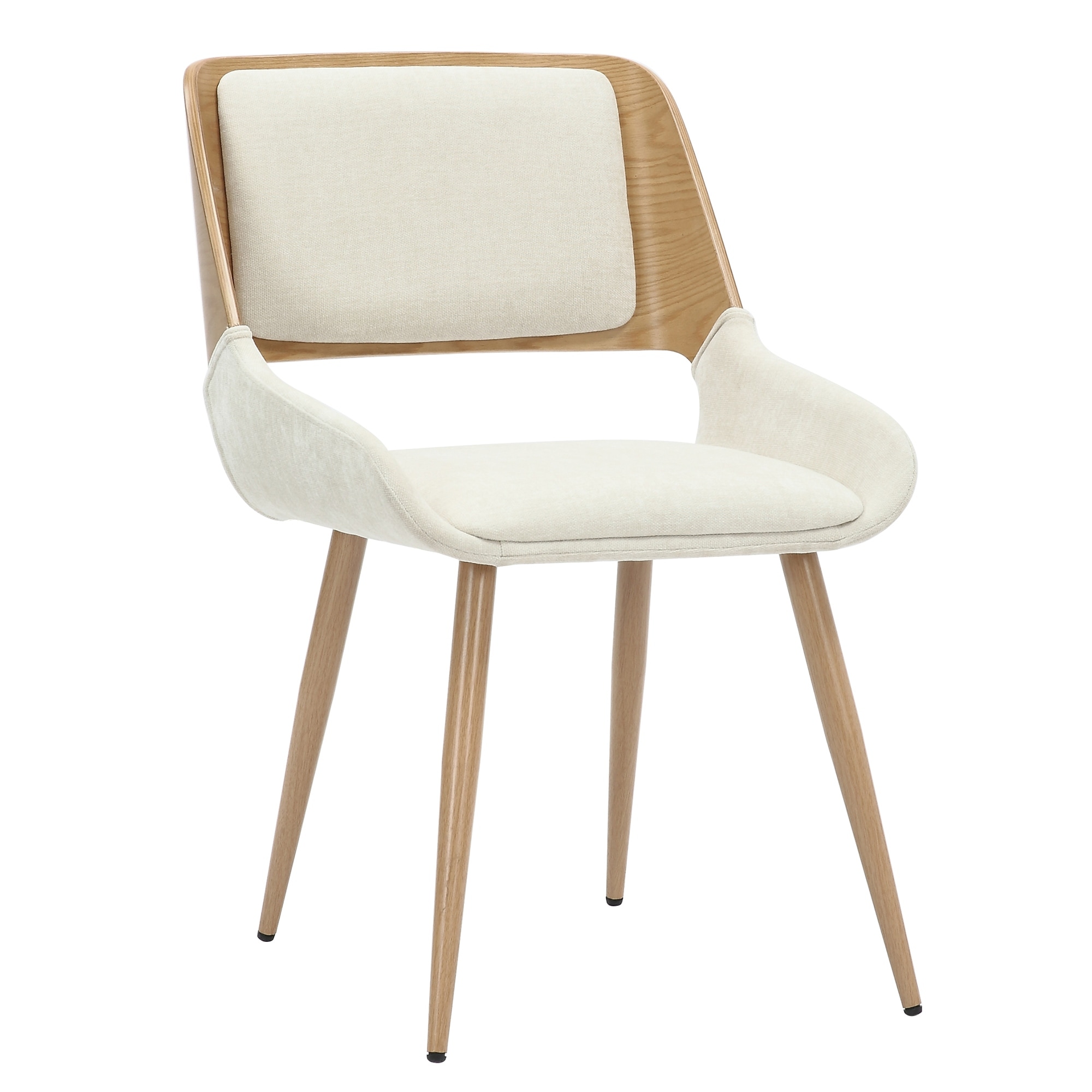 Mid-Century Modern Fabric, Metal and Wood Dining Chair, Set of 2 - Beige and Natural
