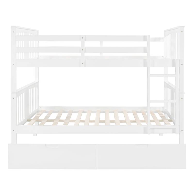 Roomfitters Full Over Full Bunk Bed with Drawers and Ladder, Solid Wood Frame for Bedroom or Guest Room