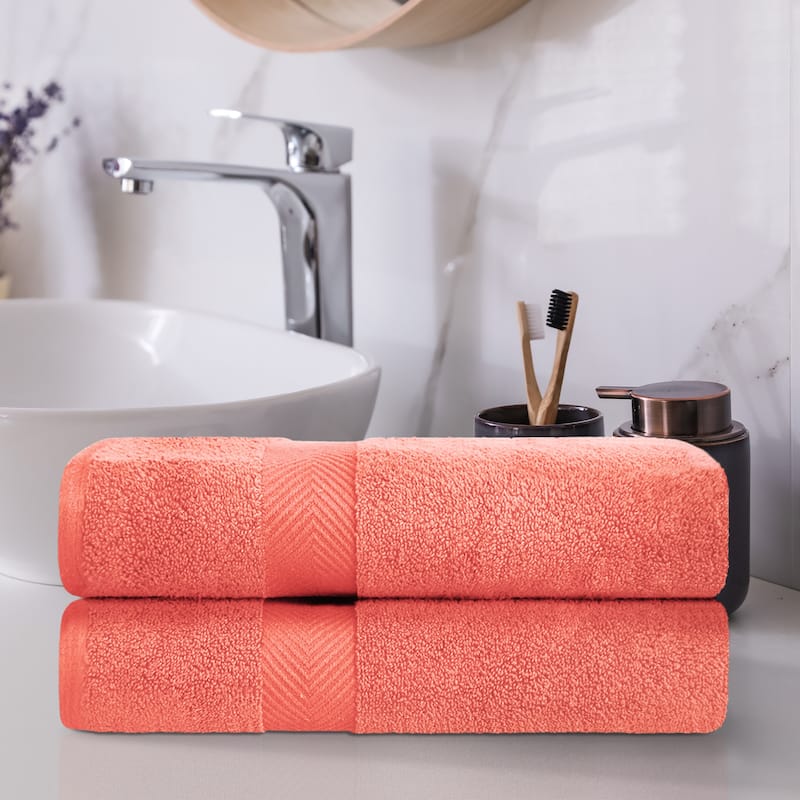 Superior Absorbent Zero Twist Cotton Bath Towel (Set of 2) - Coral